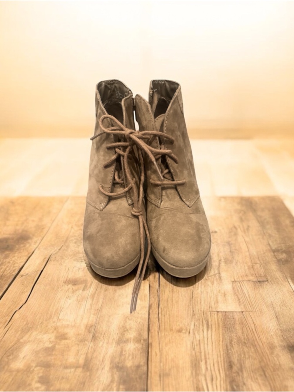 Merona Taupe Suede Lace-Up Ankle Boots